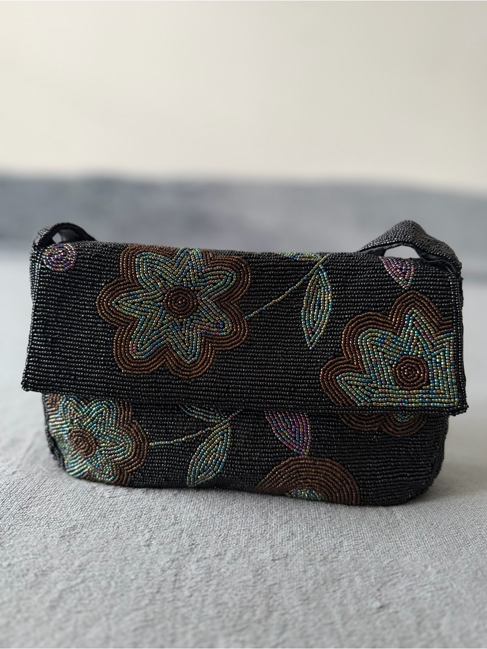 Vintage Another Y&S Original Micro-Beaded Floral Shoulder Bag 90s Y2K - Picture 11 of 16